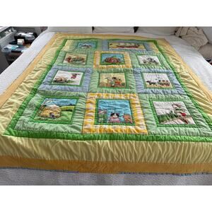 Handmade Mother Goose Nursery Rhyme Quilt Cottagecore Patchwork 73x58 Heirloom